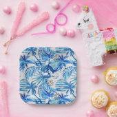 Blaues tropisches Wasserfarbmuster Pappteller (Party)