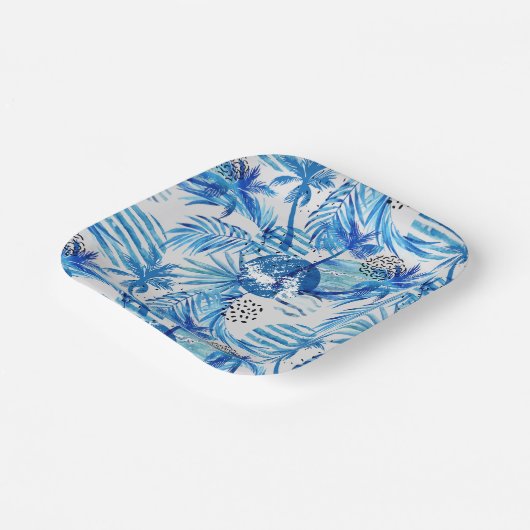 Blaues tropisches Wasserfarbmuster Pappteller (Gewinkelt)