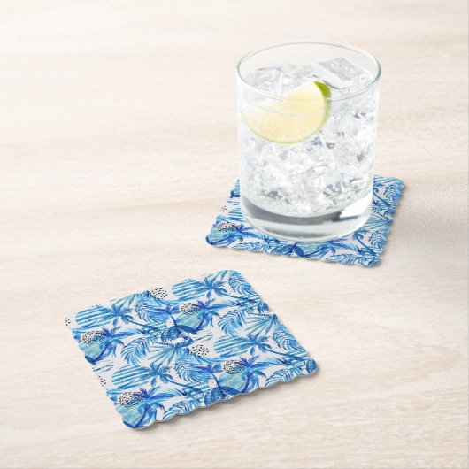 Blaues tropisches Wasserfarbmuster Untersetzer (Vor Ort)