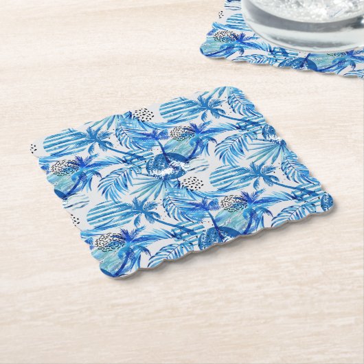 Blaues tropisches Wasserfarbmuster Untersetzer (angewinkelt)