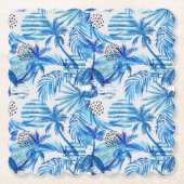 Blaues tropisches Wasserfarbmuster Untersetzer (Vorderseite)