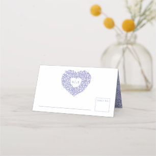 Blaues Tulpenherz zeichnend Monogramm Hochzeit Platzkarte