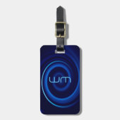 Blaues Turbulenz-Monogramm-personalisierter Gepäckanhänger (Vorderseite vertikal)