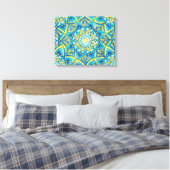 Blaues Türkis-Gelbes Mandala-Muster Leinwanddruck (Insitu (Schlafzimmer))
