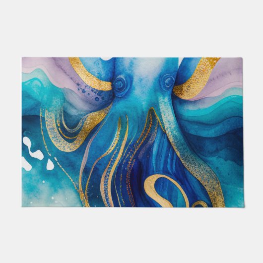 Blaues Türkis-Gold Octopus Doormat Fußmatte (Vorderseite)