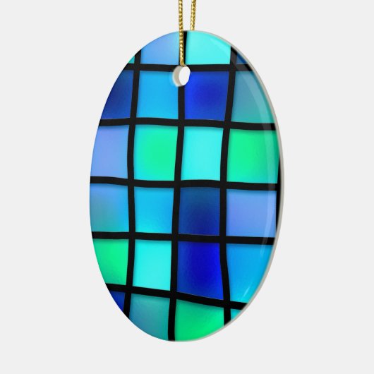 Blaues Türkis Grün Lila verkleidete Glaskunst Keramikornament (Links)