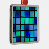 Blaues Türkis Grün Lila verkleidete Glaskunst Silbernes Ornament (Rechts)