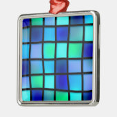 Blaues Türkis Grün Lila verkleidete Glaskunst Silbernes Ornament (Links)