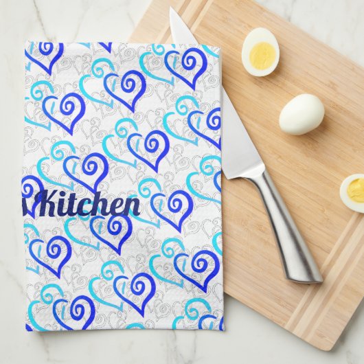 Blaues Türkis-Linked Herz Art Muster Geschirrtuch (Viertel Falte)