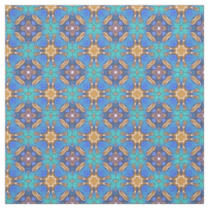 Blaues Türkis Ochre Retro Mosaik Muster Stoff