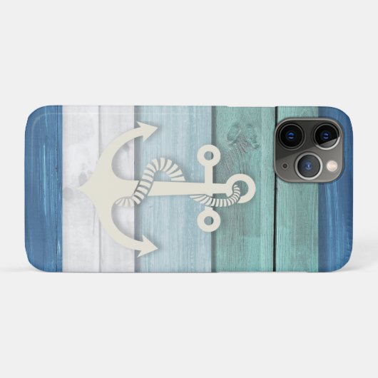 Blaues Türkisblau, Weißes Holz Anker Case-Mate iPhone Hülle (Rückseite (Horizontal))