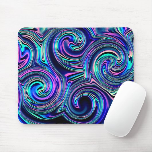 Blaues türkisfarbenes Lila-rosa Spiralkunstmuster Mousepad (Mit Mouse)
