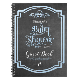 Blaues Typografie-Tafel-Babyparty-Gast-Buch Notizblock