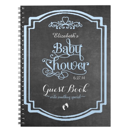 Blaues Typografie-Tafel-Babyparty-Gast-Buch Notizblock (Vorderseite)