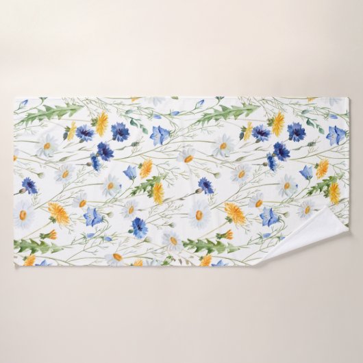 Blaues u. gelbes Blumenmuster Badehandtuch (Badehandtuch)