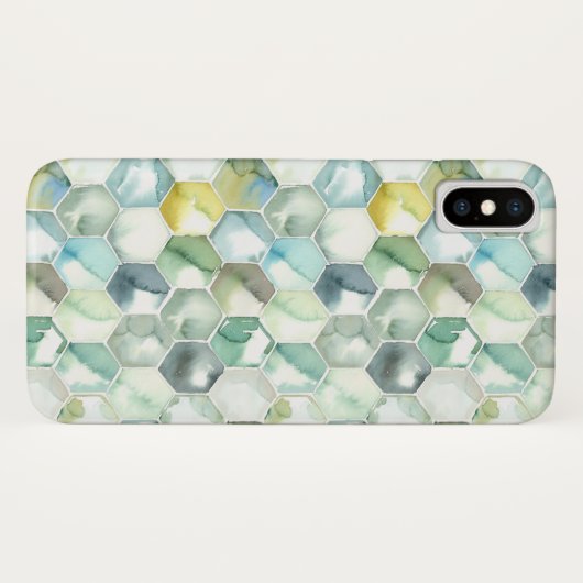 Blaues u. grünes Aquarell Honycomb Muster Case-Mate iPhone Hülle (Rückseite (Horizontal))