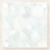 Blaues u. grünes Aquarell Honycomb Muster Glasuntersetzer (Rückseite)