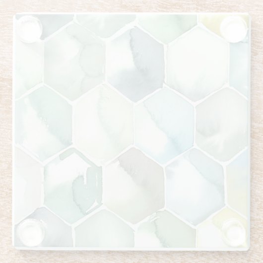 Blaues u. grünes Aquarell Honycomb Muster Glasuntersetzer (Rückseite)