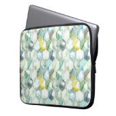 Blaues u. grünes Aquarell Honycomb Muster Laptopschutzhülle (Vorderseite Links)