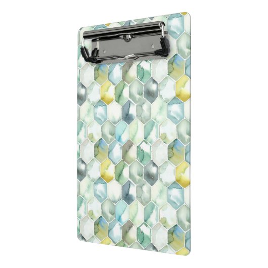 Blaues u. grünes Aquarell Honycomb Muster Mini Klemmbrett (Gewinkelt2)