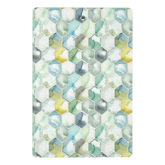 Blaues u. grünes Aquarell Honycomb Muster Mini Klemmbrett (Rückseite)