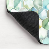 Blaues u. grünes Aquarell Honycomb Muster Mousepad (Ecke)