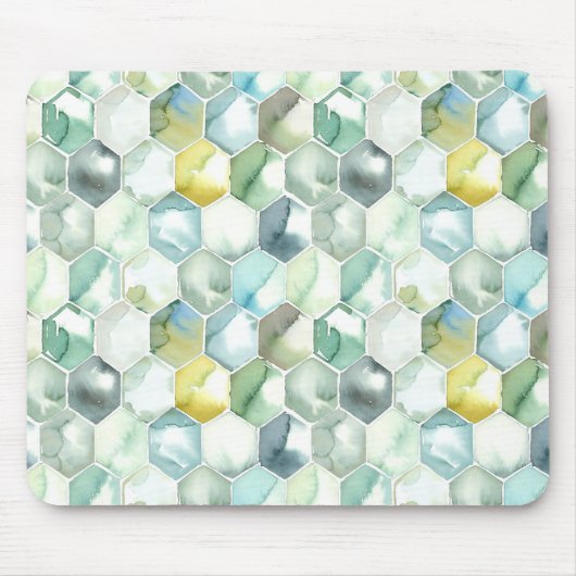 Blaues u. grünes Aquarell Honycomb Muster Mousepad (Vorne)
