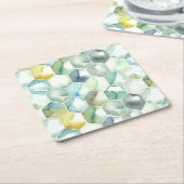 Blaues u. grünes Aquarell Honycomb Muster Rechteckiger Pappuntersetzer (angewinkelt)