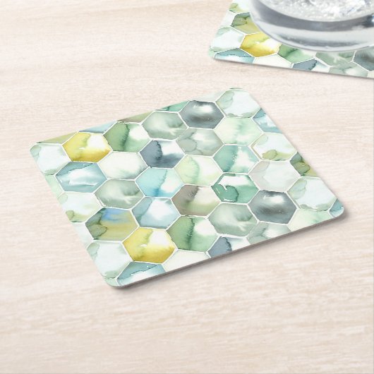 Blaues u. grünes Aquarell Honycomb Muster Rechteckiger Pappuntersetzer (angewinkelt)