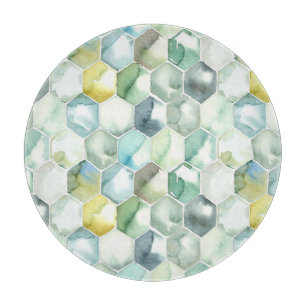 Blaues u. grünes Aquarell Honycomb Muster Schneidebrett