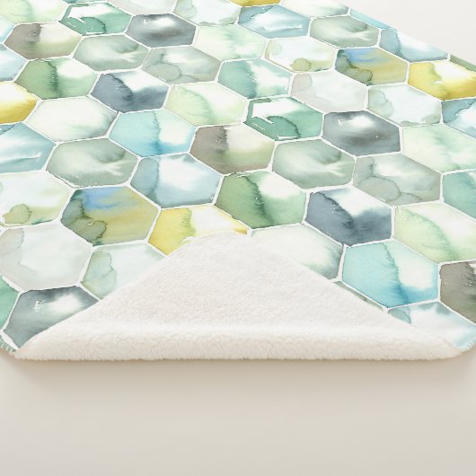 Blaues u. grünes Aquarell Honycomb Muster Sherpadecke (3/4)