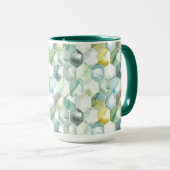 Blaues u. grünes Aquarell Honycomb Muster Tasse (VorderseiteRechts)