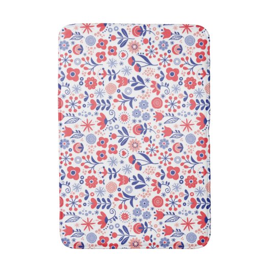 Blaues u. korallenrotes Blumenmuster Badematte (Vorderseite Vertikal)