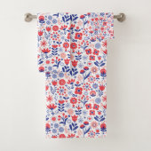 Blaues u. korallenrotes Blumenmuster Badhandtuch Set (Insitu)