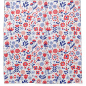 Blaues u. korallenrotes Blumenmuster Duschvorhang (Vorderseite)