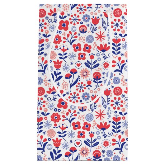 Blaues u. korallenrotes Blumenmuster Kleine Geschenktüte (Vorderseite)