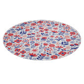 Blaues u. korallenrotes Blumenmuster Schneidebrett (Ecke)