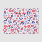 Blaues u. korallenrotes Blumenmuster Seidenpapier (Vorderseite)