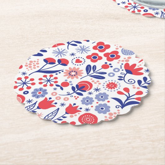 Blaues u. korallenrotes Blumenmuster Untersetzer (angewinkelt)