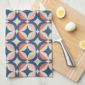 Blaues u. korallenrotes geometrisches Muster Geschirrtuch (Viertel Falte)