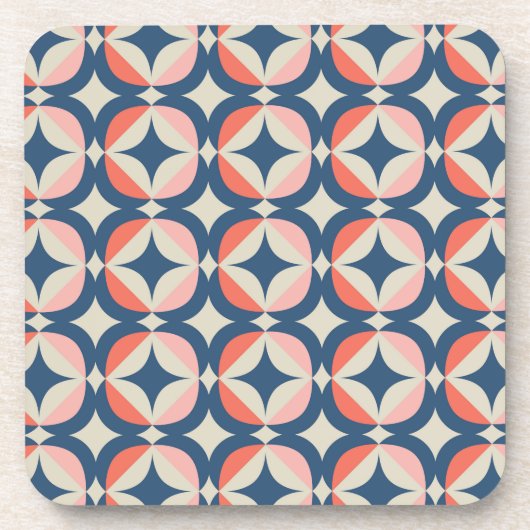 Blaues u. korallenrotes geometrisches Muster Getränkeuntersetzer (Vorderseite)
