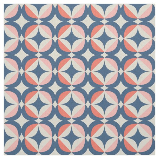 Blaues u. korallenrotes geometrisches Muster Stoff (Muster)