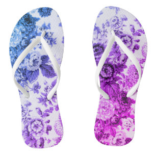 Blaues u. lila Vintages botanisches BlumenToile Badesandalen