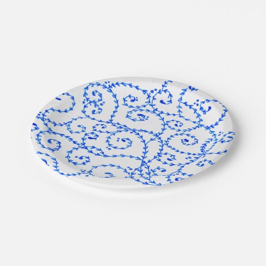 Blaues u. Weißbuch-Teller 7 Zoll Pappteller (Schrägansicht)