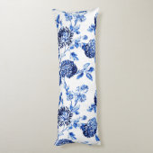 Blaues u. weißes botanisches BlumenToile Seitenschläferkissen (Rückseite (Vertikal))