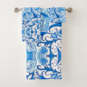 Blaues u. weißes Paisley-Muster Badhandtuch Set (Insitu)