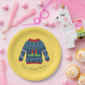 Blaues Ugly Sweater mit Elf Feet Pappteller (Party)