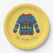 Blaues Ugly Sweater mit Elf Feet Pappteller (Vorderseite)