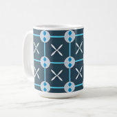 Blaues und Abstraktes geometrisches Muster Kaffeetasse (Vorderseite Links)