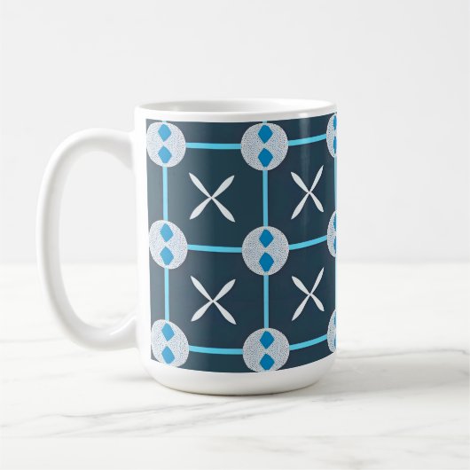 Blaues und Abstraktes geometrisches Muster Kaffeetasse (Links)